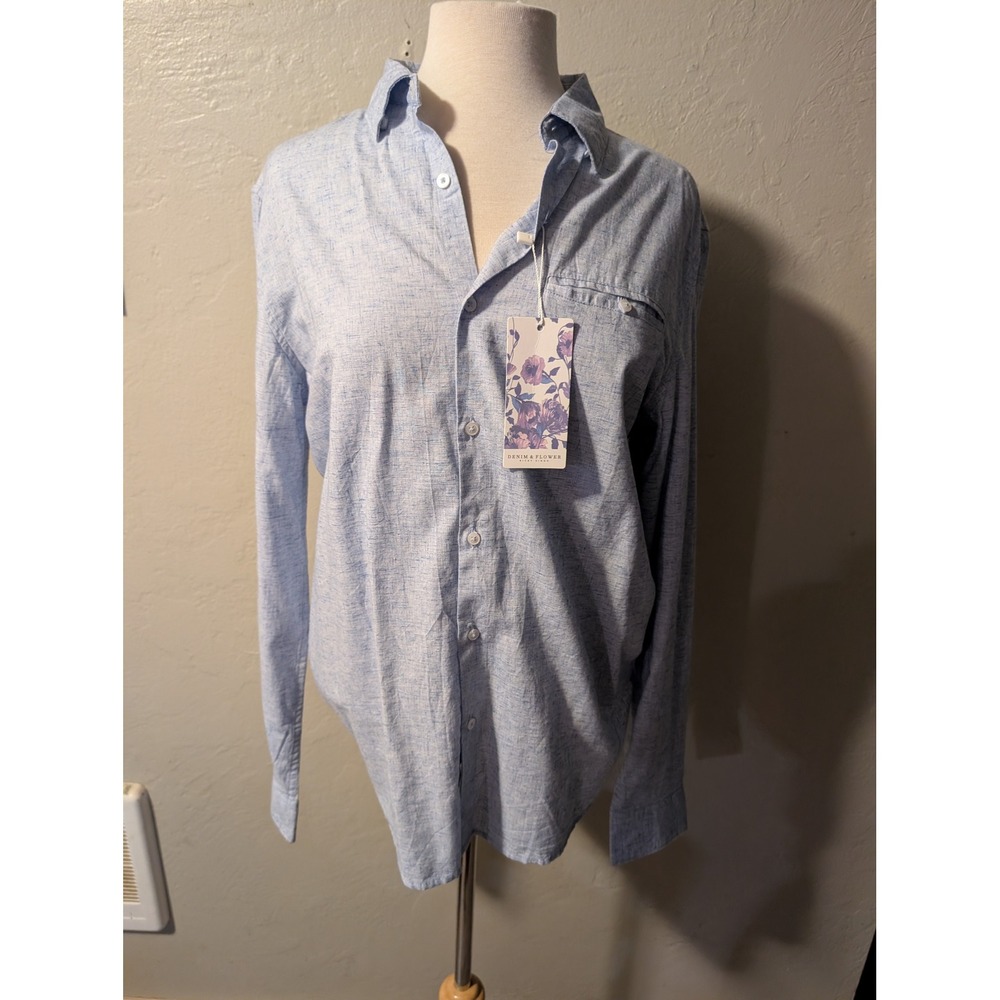 Mens Denim and Flower Ricky‎ Singh button up shirt sz M